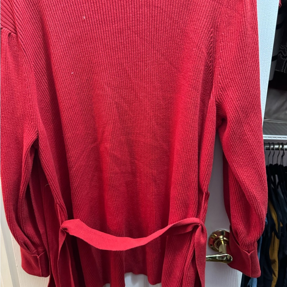 Cabi Red Cabaret Ribbed Belted Wrap Cardigan